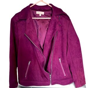 Philosophy Faux Suede Moto Jacket-Magenta/Purple-1x